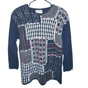 Vintage Jennifer Reed Woman Handknit Sweater Patchwork  Size M Chunky Designer